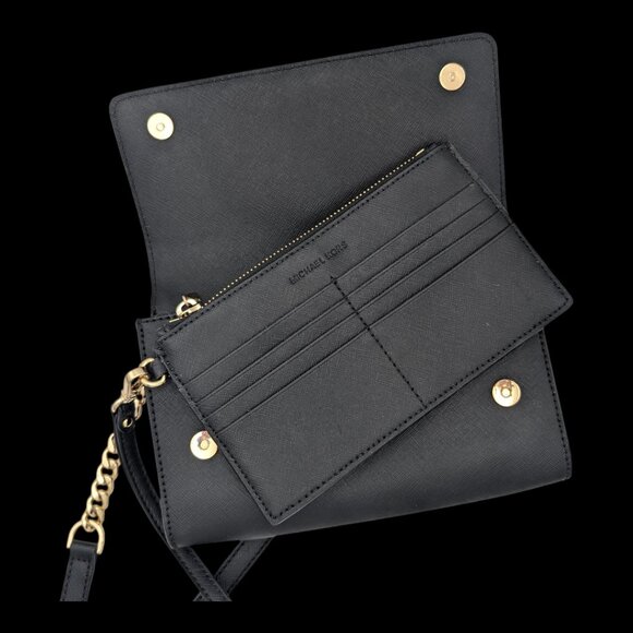 Michael Kors Chain-Link Saffiano Leather Crossbody Bag / Clutch in Black - Picture 5 of 7